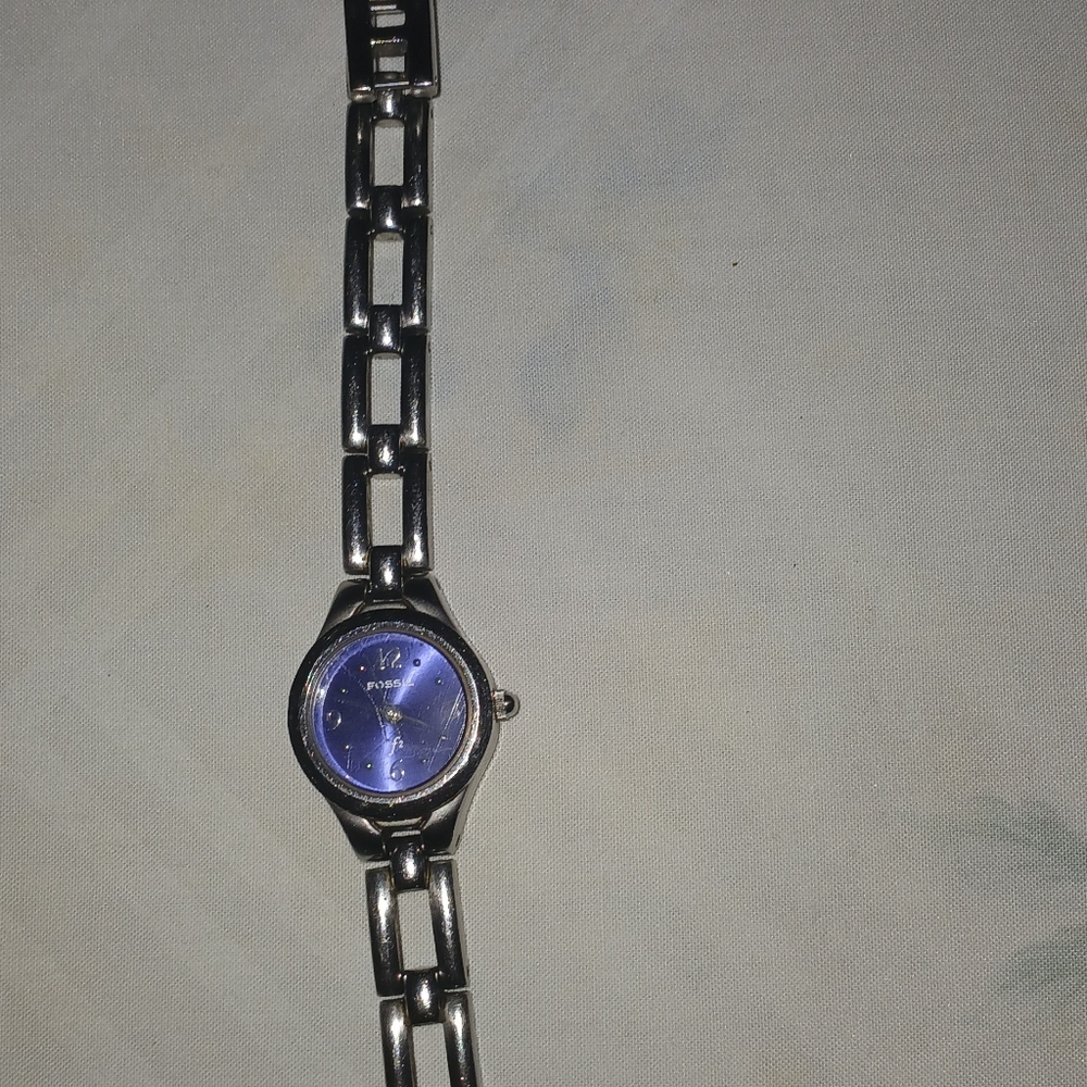 Fossil Silver Watch with Blue Dial